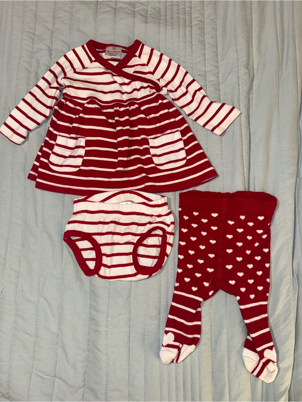 Red and White Holiday Dress with Matching Bloomer and Tights